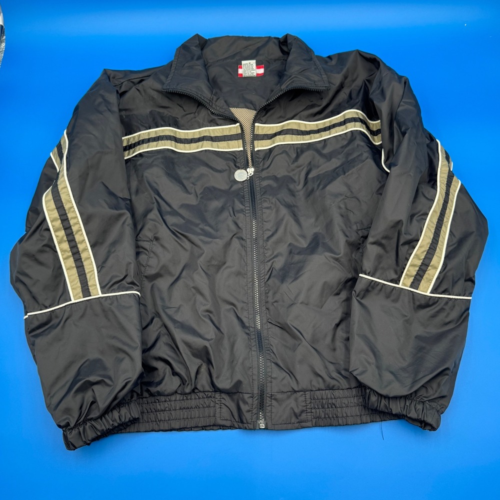 Y2K Athletic Works Mens Black Track Jacket Full Zip Athletic Stripe Size Mโ